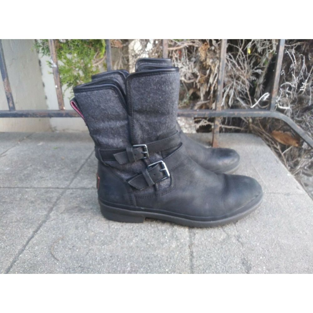Ugg Simmens Womens Moto Boots Leather Felt Shearling
